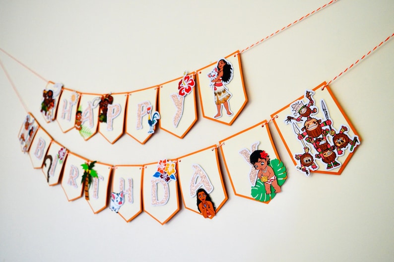 Moana Happy Birthday Banner Bunting Disney Party Decoration image 1
