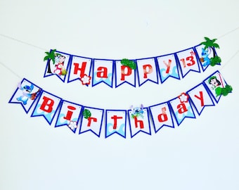 LILO and Stitch Birthday Banner , personalised birthday bunting,Lilo and Stitch Inspired Party Decor
