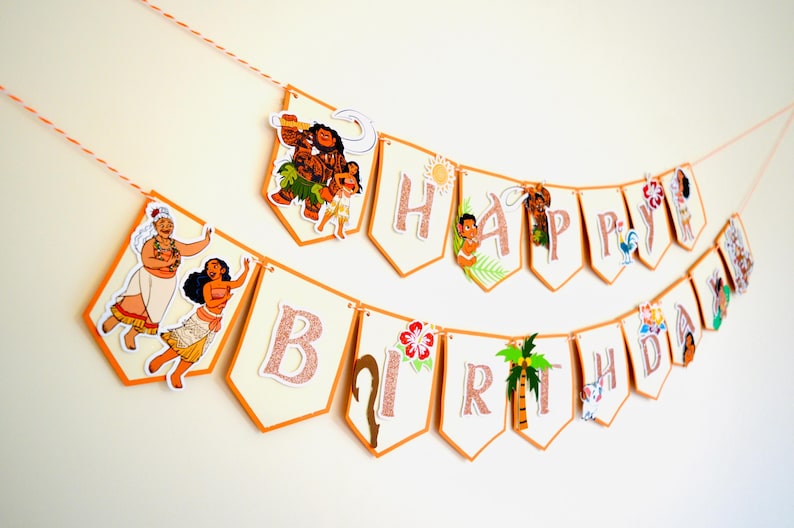 Moana Happy Birthday Banner Bunting Disney Party Decoration image 3