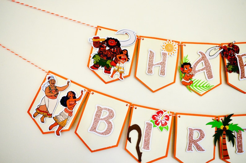 Moana Happy Birthday Banner Bunting Disney Party Decoration image 5