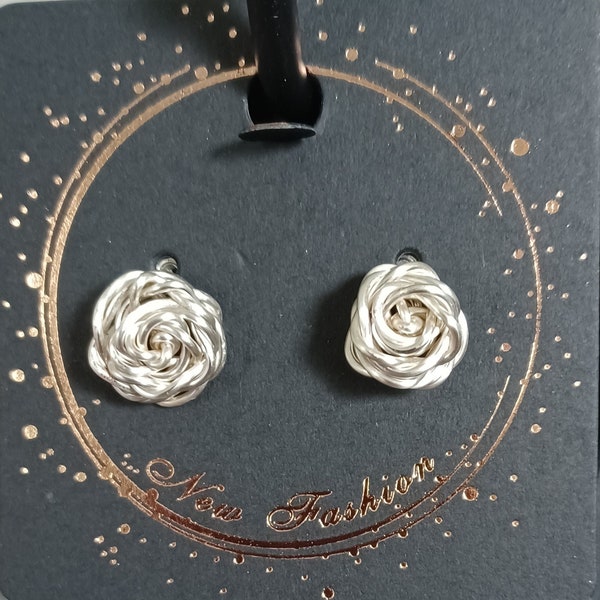 Twisted Silver Wire Rose Post Earrings