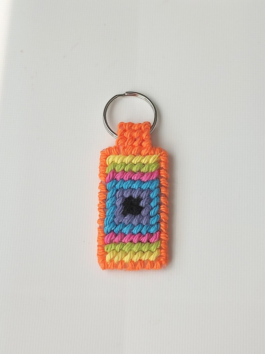 Bright Multi-color Square Bulls-eye Key Fob: Plastic Canvas Needlepoint ...