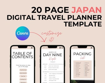 Peut inclure: Un modèle de planificateur de voyage numérique pour un voyage au Japon. Le modèle comprend une table des matières, un programme quotidien, une liste de colisage et une liste des attractions. Le modèle est personnalisable et peut être utilisé pour planifier un voyage vers n'importe quelle destination.