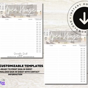 Open House Sign In Sheet, Real Estate Marketing Templates, Realtor Editable Forms, Canva Templates