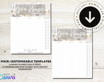Open House Sign In Sheet, Real Estate Marketing Templates, Realtor Editable Forms, Canva Templates