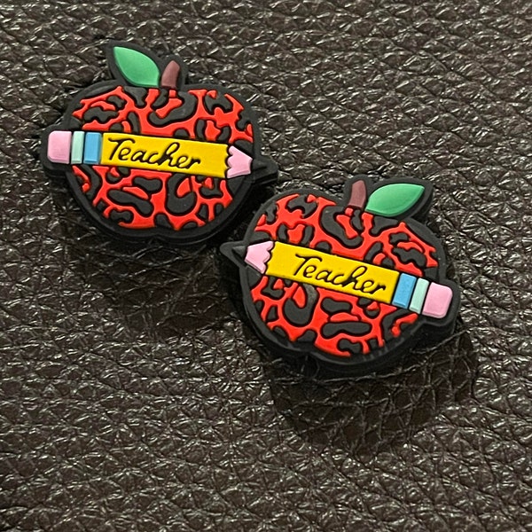 Teacher leopard apple focal, silicone bead, for beaded pens, keychains, wristlets, and more