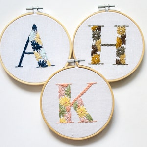 Christmas Letter Embroidery PDF Pattern - Floral Alphabet - Hand Embroidery Design - Monogram Cross Stitch Kit - Initial Embroidery Hoop Art