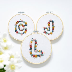 Letter Embroidery PDF Pattern - Floral Alphabet - Hand Embroidery Design - Monogram Cross Stitch Kit - Initial Embroidery Hoop Art