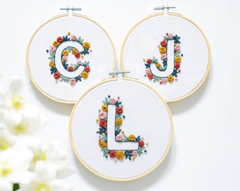 Floral Alphabet Embroidery PDF Pattern: Monogram Initial (6'')