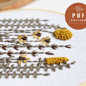 Embroidery Pattern PDF For Beginner - Embroidered Flower - Wildflower Hand Embroidery Design - Floral Cross Stitch Kit Botanical Embroidery