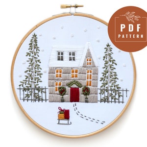 Christmas Embroidery Pattern + YouTube Video Tutorial - Winter Hand Embroidery Design - Cross Stitch Kit - Beginner Embroidery PDF Pattern