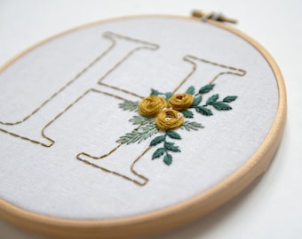 Floral Alphabet Embroidery Pattern: Custom Initial (PDF Pattern)