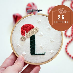 Christmas Letter Embroidery Pattern - Initial Hand Embroidery Design - Floral Monogram Cross Stitch - 26 Letters Embroidery PDF Pattern