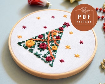 Christmas Embroidery Pattern - Holiday Hand Embroidery Design - Easy Cross Stitch Kit - PDF Pattern And How To - Modern Beginner Embroidery