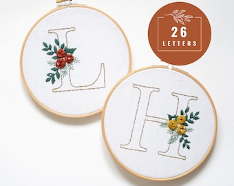 Floral Alphabet Embroidery Pattern: Initial Monogram (PDF Pattern)
