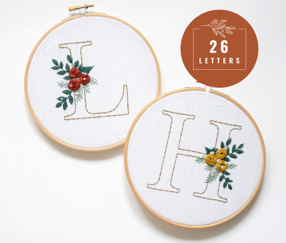 Alphabet Hand Embroidery Pattern, Floral Stick and Stitch Transfer