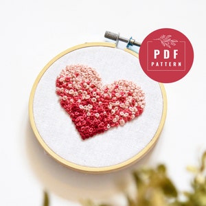 Heart Embroidery PDF Pattern - Valentine's Day Hand Embroidery Design - Floral Cross Stitch Kit - Beginner Embroidery Hoop Art