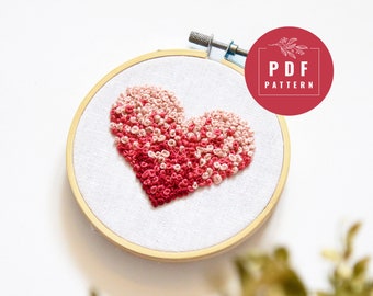 Heart Embroidery PDF Pattern - Valentine's Day Hand Embroidery Design - Floral Cross Stitch Kit - Beginner Embroidery Hoop Art