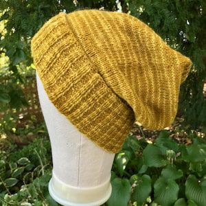 Slouchy Mustard Beanie - Hand Knit