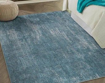 Tapis de salon, tapis bleu, tapis pour chambre, tapis lavable