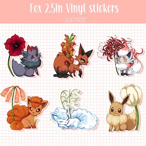 Fox with flowers Hisuian Zorua, Alolan Vulpix and more | 2.5 in Vinyl Stickers