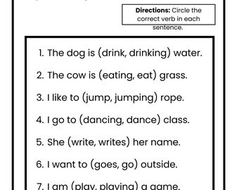 Verb Worksheet - Etsy