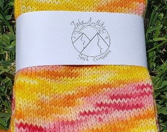 Hand dyed Handcranked Sock Tube 60 Stitches Sunset