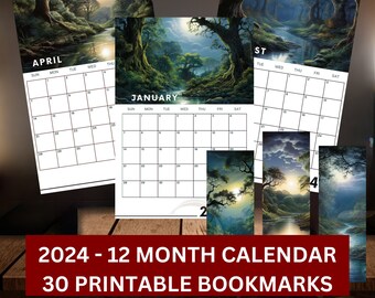 Calendrier de la rivière mystique 2024 avec lot de signets assortis-édition imprimable, lot de 30 JPG/SVG/PDF, Cricut, impression et découpe, usage commercial