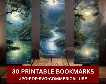 Bundle de signets imprimables Mystical River, lot de 30 JPG/SVG/PDF, sublimation, Cricut, impression et découpe de Silhouette, usage commercial