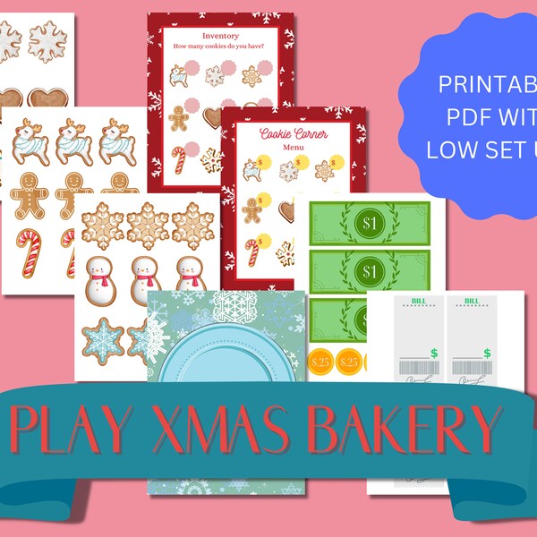 Printable Play Christmas Bakery, Play Restaurant Download, Play Money Bills Menu and Inventory! Kids Holiday Activity