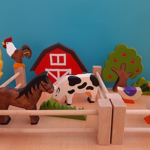 Natural Wooden Farm Animals Figures Set ,Handmade farm toys Set,Montessori Waldorf Education Goods,Handmade wooden pets