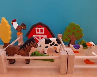 Natural Wooden Farm Animals Figures Set ,Handmade farm toys Set,Montessori Waldorf Education Goods,Handmade wooden pets
