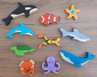 Sea Animals Wooden Toys,  Shark toy, Marine Animals Set, Dolphin toy, Baby Room Decor, Marine Wooden Toys , Christmas Gift , Orca , Nemo