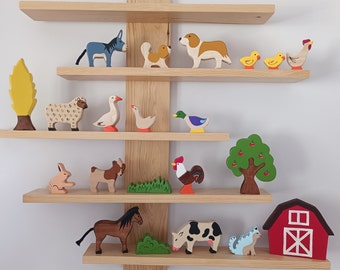 Juego de figuras de animales de granja de madera Natural, juego de juguetes de granja hechos a mano, artículos educativos Montessori Waldorf, mascotas de madera hechas a mano