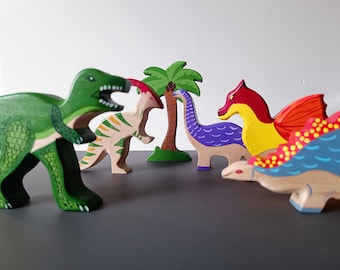 Dinosaurier Holzspielzeug , Holz Tiere Figuren , Handgemachtes Holzspielzeug , Montessori Waldorf Tiere , Kinderzimmer Dekor , T-Rex , Roter Drache Spielzeug