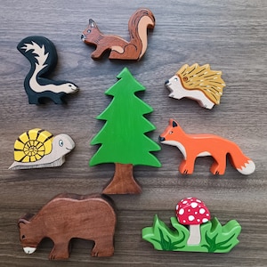 Handmade Wooden Toy Animals , Woodland Animals Figure  , Forest Animals Toys Set ,  Birthday Gift For Kids , Kids Room Decor ,Montessori Toy