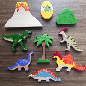 Wooden Toys Dinosaur Set , Wooden Animals Figures , Handmade Wooden Toys , Montessori Waldorf Toys, Kids Room Decor , Gift for Kids and Baby