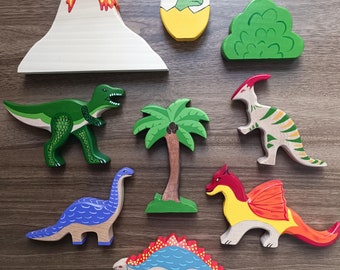 Wooden Toys Dinosaur Set , Wooden Animals Figures , Handmade Wooden Toys , Montessori Waldorf Toys, Kids Room Decor , Gift for Kids and Baby