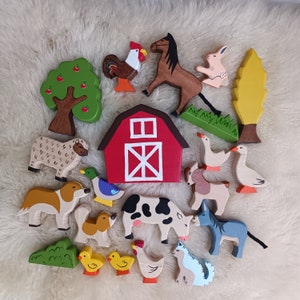 Natural Wooden Farm Animals Figures Set ,Handmade farm toys Set,Montessori Waldorf Education Goods,Handmade wooden pets