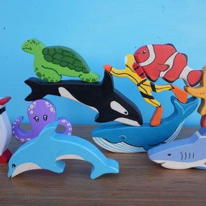 Marine Animals Set, Sea Animals Figures Wooden Toys,  Shark toy,  Dolphin toy, Baby Room Decor, Marine Wooden Toys , Orca , Nemo