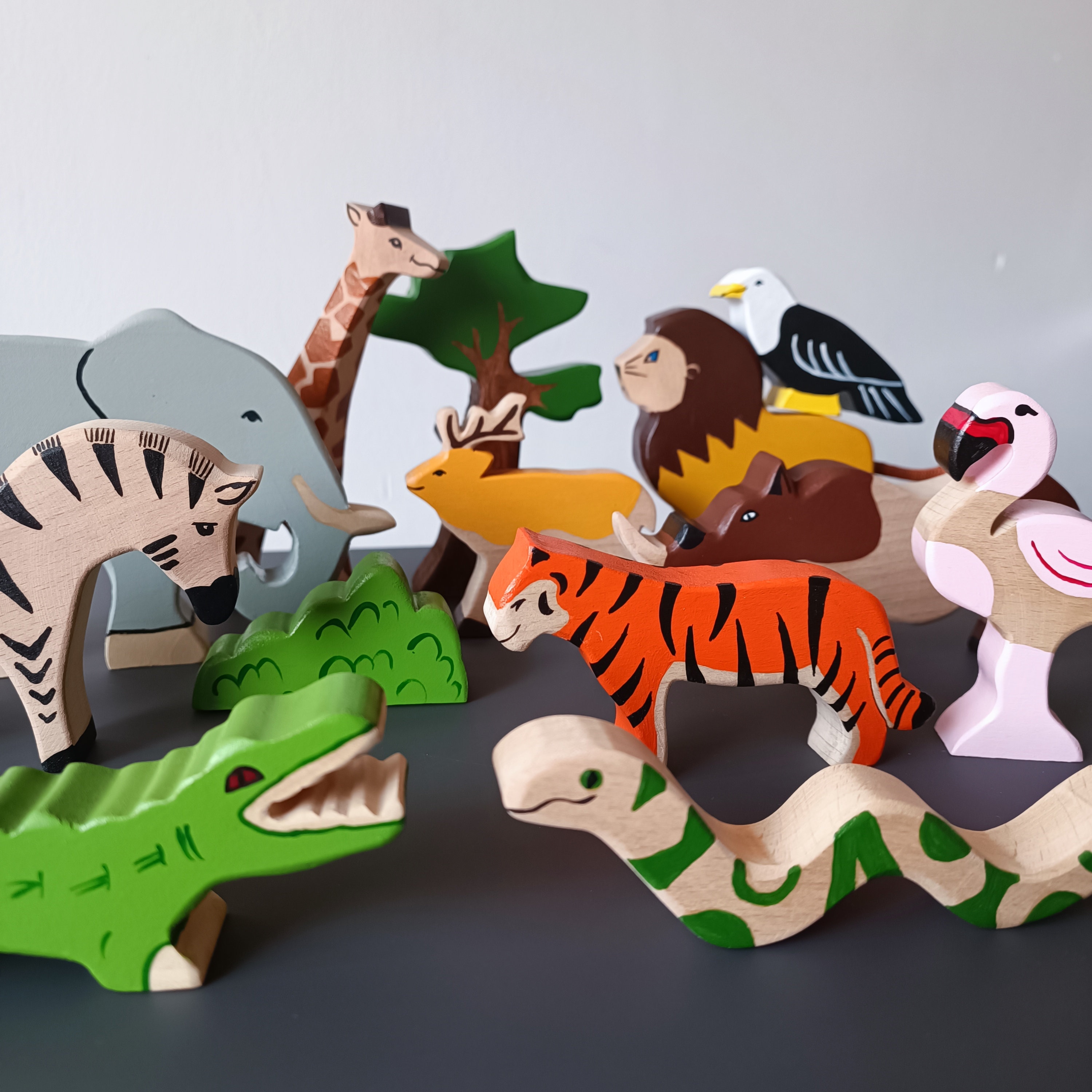 Animal Figurines Safari Animals Wooden Toy Zoo Sets Waldorf Wooden