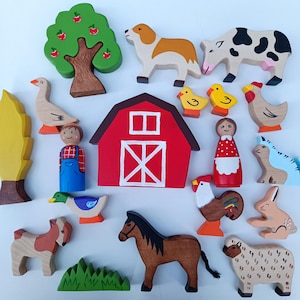Natural Wooden Farm Animals Figures Set ,Handmade farm toys Set,Montessori Waldorf Education Goods,Handmade wooden pets