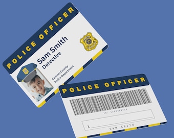 Custom Kids Play Police Badge, Fully Customizable Toy Cop ID Card, Role Play Pretend Police Officer, Great for Halloween, Police Costume