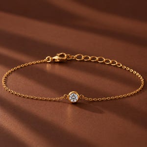 Gold Dainty CZ Solitaire Bezel Bracelet for Layering Jewelry Gift for Her Everyday Minimalist Style Birthday Gift Under 50 For Friend
