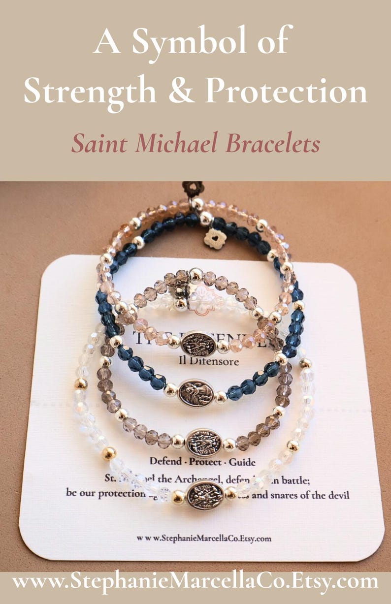 Archangel Saint Michael Bead Bracelet Stretch Guardian Angel Spiritual Jewelry Gift Catholic Saint Michael Bracelet image 19