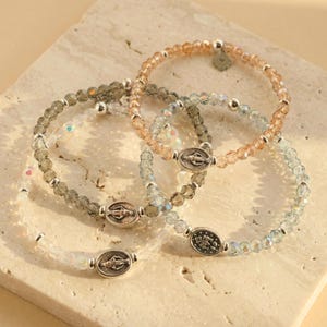 Miraculous Medal Bead Bracelet Virgin Mary Catholic Jewelry Blessed Mother Stretch Bracelet Christian Gift Ideas