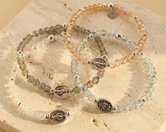 Miraculous Medal Bead Bracelet Virgin Mary Catholic Jewelry Blessed Mother Stretch Bracelet Christian Gift Ideas