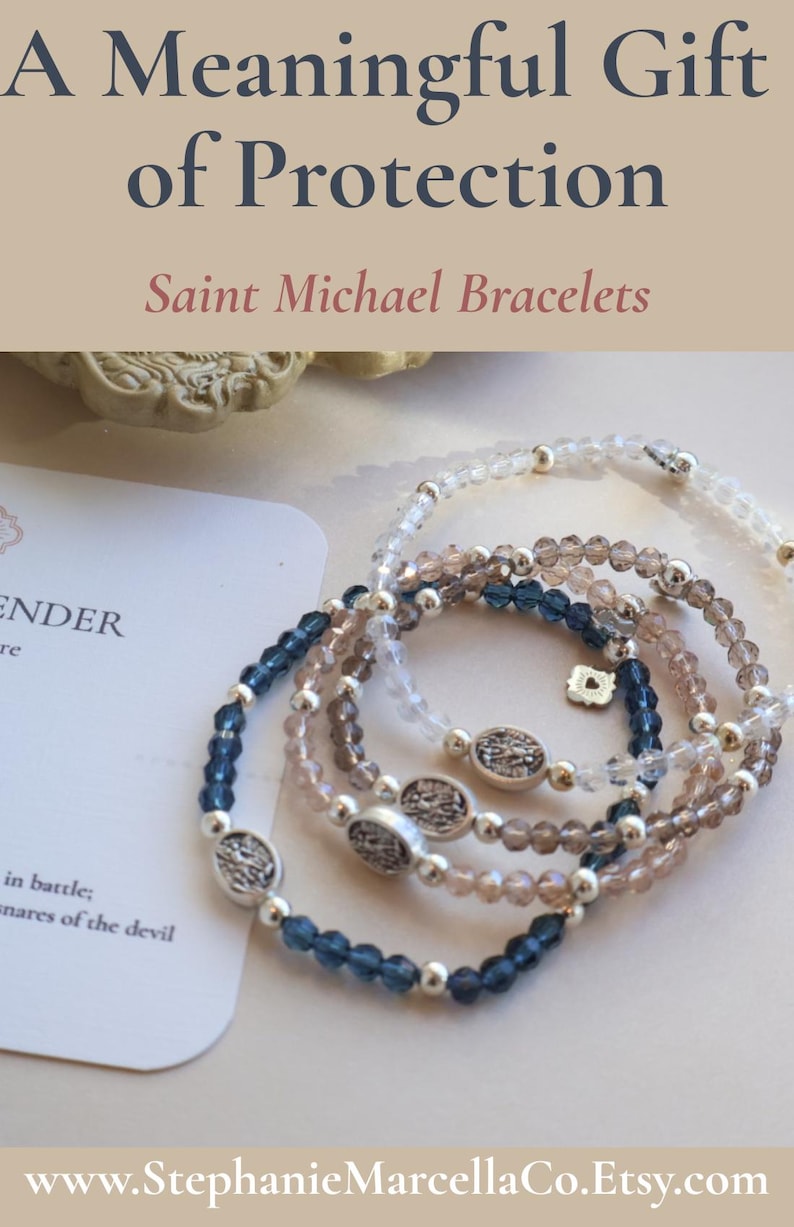 Archangel Saint Michael Bead Bracelet Stretch Guardian Angel Spiritual Jewelry Gift Catholic Saint Michael Bracelet image 18