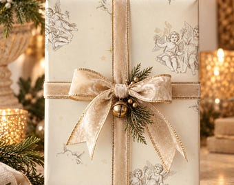 Cherub Wrapping Paper Vintage Angel Gift Wrap Baptism Old World Italian Renaissance Celestial Birthday Packaging Heavenly Present Wrap