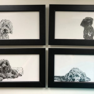 Cartes postales pour chiens dessinées à la main (pack de 4 dessins) - set no 5